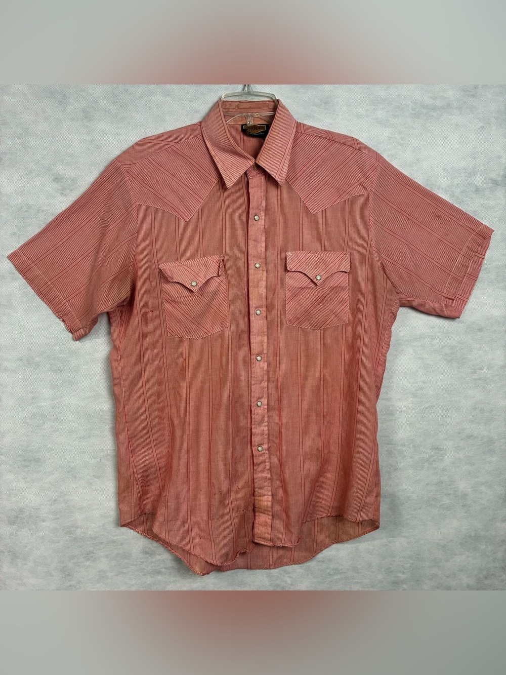 VTG Holt Red White Striped Button Up Shirt Mens Sz L Pearl Snap Western Flaw